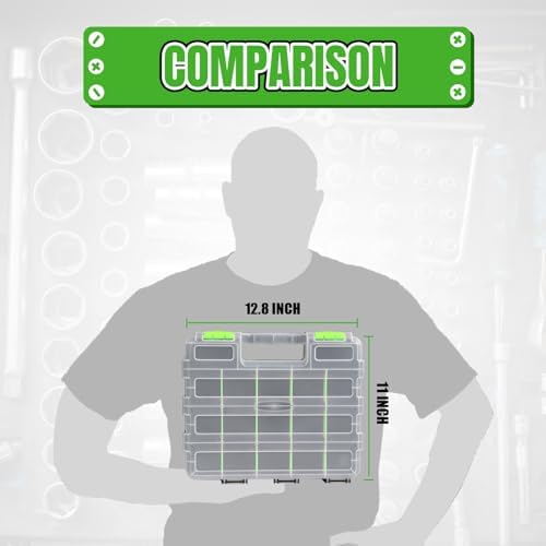 Jack Boss Tool Box with Transparent Lid, Double Side 34-Compartments Organizer Box with Removable Dividers for Hardware, Screws, Bolts, Nails, Beads, Jewelry and Fishing Accessories, Green, 2 Pack - Image 5