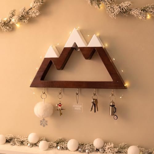 Gerrii Wooden Key Hooks for Wall, Mountain Key Rack with 5 Hook 10 x 5.9 in - Image 3