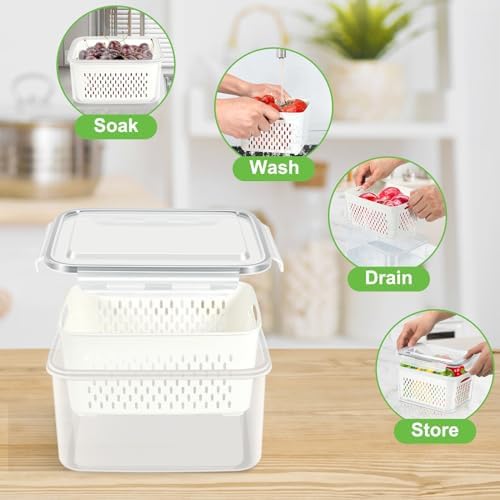 TBMax Fruit Storage Containers for Fridge Organizers and Storage, 10 Pieces Large Produce Saver with Airtight Lid & Colander for Berry Lettuce Salad Vegetable Storage, Refrigerator Organizers - Image 3