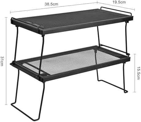 IBERG Stackable Cabinet Shelf Organizer, Set of 2 Metal Shelves (Black) - Image 2
