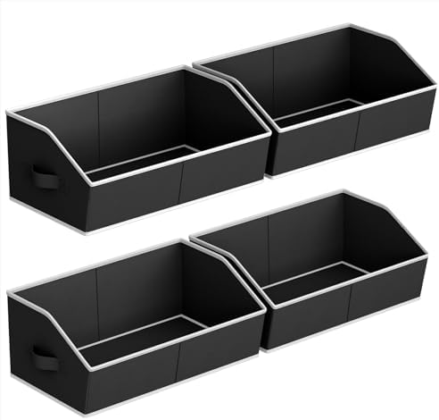 Homsorout Storage Bins for Shelves - Large Trapezoid Closet Shelf Organizer, Fabric Organization Bins with Handles, Storage Baskets for Clothes, Towel, Blanket, 4 Pack, Black by Homsorout