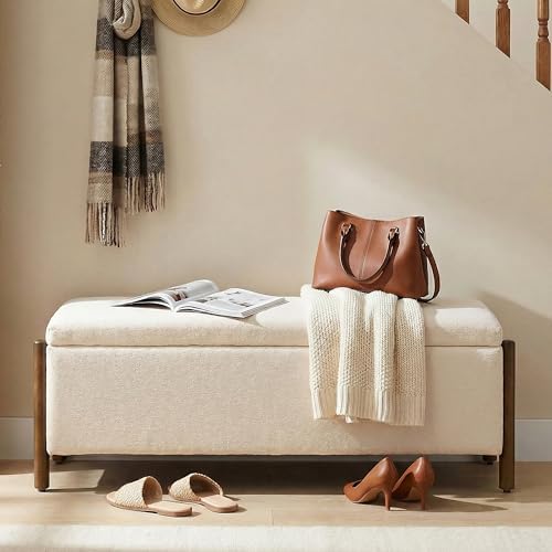 Usaint 47" Fabric Upholstered End of Bed Storage Ottoman Bench, Beige - Image 5