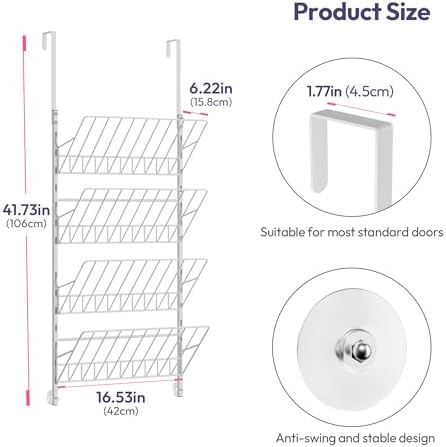 SWTYMIKI Over the Door Shoe Organizer - Adjustable 4 Tier Hanging Shoe Rack Organizer, Metal Heavy Duty Behind Door Storage or Wall Mount Shoes Shelf for Flats, Heels, Sneakers, Boots - Image 2