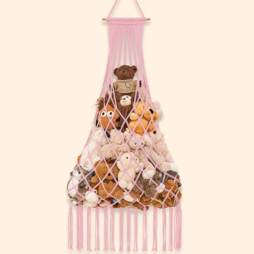 Stuffed animal net Hammock - Large 44'' H, Space-Saving (Light Pink) by PrimZootyDesign