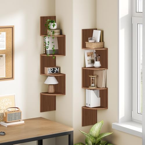 HOOBRO Corner Shelf Wall-Mounted, Set of 2 Floating Corner Shelves for Wall - Image 2