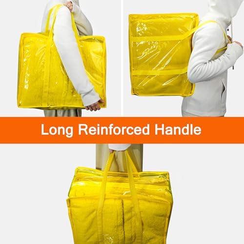 Vieshful 40L Yellow Clear Clothes Storage Bag Colorful Clothes Organizer with Zipper Vinyl Storage Bag for Comforter, Blanket, Bedding, Duvet, Transparent Moving Totes 3 Pack - Image 4