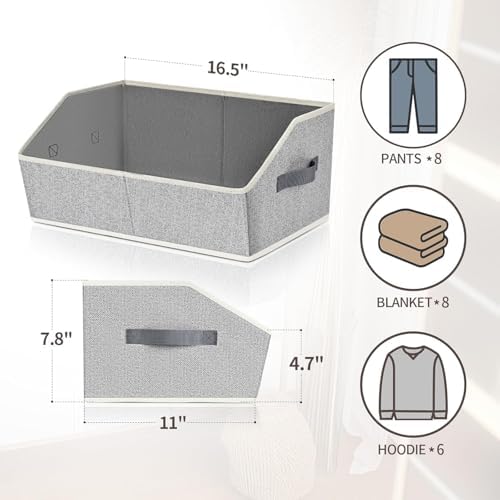 Homsorout Trapezoid Closet Shelf Organizer - Large Baskets for Organizing, Storage Baskets for Shelves, Cubbies Storage Bins for Clothes, Books, Blankets, 4 Pack, Light Gray - Image 2