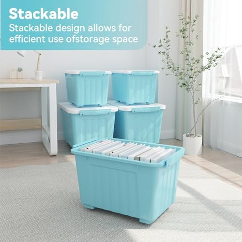 Nazhura 72 Quart Plastic Storage Bin, Stackable and Nestable Storage Boxes with Lids and Secure Latching Buckles, Large Storage Container (Blue, 72Quart-6Pack) - Image 5