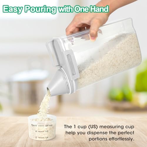 TBMax Rice Storage container 4 Lbs, Small Rice Dispenser with Measuring Cup, Grey Cereal Containers Flour Bin, Kitchen Food Storage Container and Pantry Organizers, Pet Dog Cat Food Dispenser - Image 3