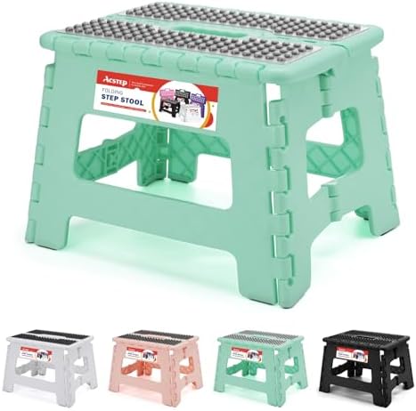 ACSTEP 9 Inch Folding Step Stool 300 LB Capacity Non Slip Foot Stool with Handle Plastic Foldable Step Stools for Kids Stepping Stool for Bathroom Black Small Step Stool (1 PC Teal) by ACSTEP