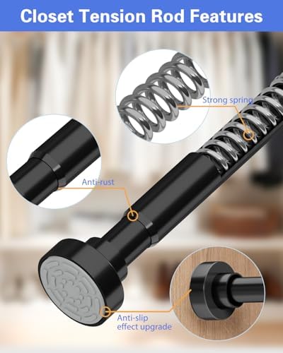 2 Pack Closet Rod, No Drill Closet Rods for Hanging Clothes, 17-28in, Black - Image 5