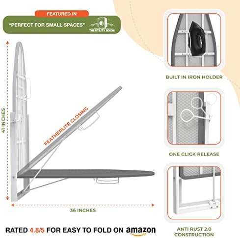 Xabitat Ironing Board 36.2" x 12.2" Wall Mounted Compact Fold Down, Gray - Image 4
