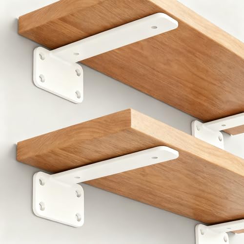 12 Pack - 12 inch White Hidden L Shelf Bracket (1/5 Inch Thicked) Iron Floating Shelf Brackets Rustic Industrial Metal Brackets for Shelf Support - Image 5