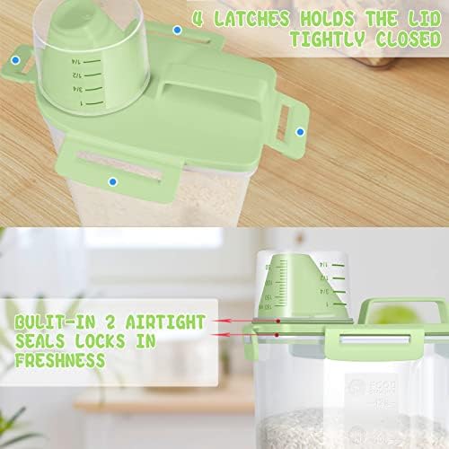 TBMax Rice Container Cereal Storage Container 2 Pack 5 Lbs, Plastic Kitchen Pantry Food Storage Container with Cup, Small Pet Dog Cat Food Dispenser -Green - Image 6