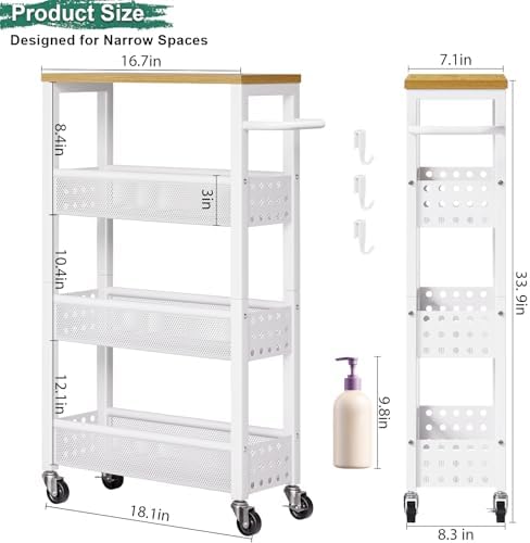 4 Tier Slim Rolling Cart with Wheels for Between Washer and Dryer Storage - Image 2