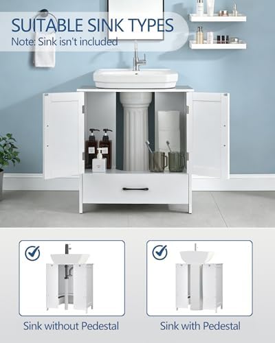 Bathroom Vanity Sink Cabinet, Under Sink Storage Cabinet with 2 Doors, Waterproof Pedestal Sink Cabinet for Bathroom, Laundry Room, Kitchen, White with Drawer - Image 5