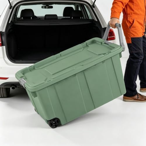 40-gallon plastic storage boxes with snap-on lids and handles, light green, 2-pack - Image 4