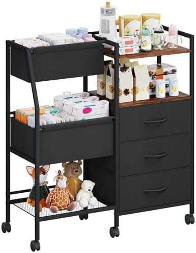 Somdot Baby Diaper Caddy Organizer, 3-Tier Rolling Cart with Drawers by Somdot