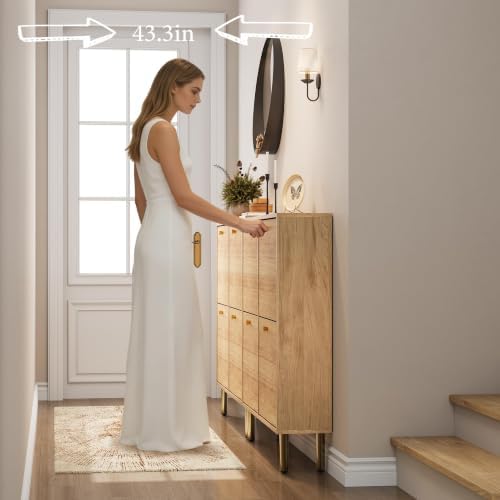 Nicetree Shoe Storage Cabinet for Entryway - Ultra Slim Shoe Cabinet with Tiered Fluted Design - Modern Shoe Organizer with Gold Legs, Hidden Shoe Rack for Small Spaces, Fits Men's Size 13.5 - Image 5