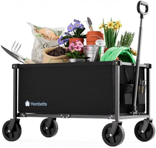 29.3" Collapsible Wagon Cart, 150L Heavy Duty Folding Utility Wagon with Wheels, 260 lbs Load, Portable Rolling Cart for Garden, Shopping, Sports, Camping, Black by Hombetta