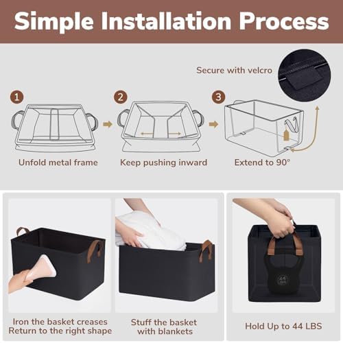 CHICVITA 30L Large Fabric Closet Bins for Shelves, 2Pack, Black - Image 4