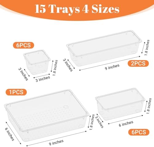 SpaceHacks 15 PCS Plastic Drawer Organizer Set, Drawer Storage Trays - Image 3