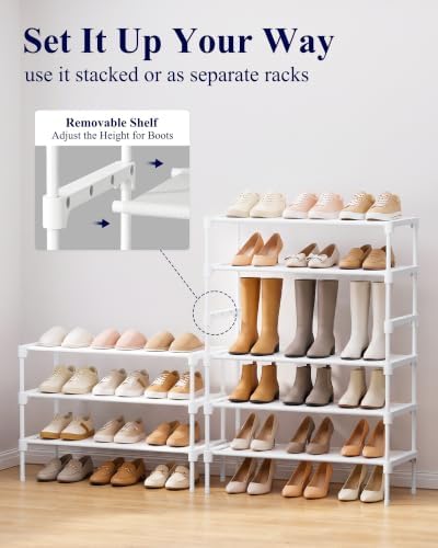 Kitsure Shoe Rack - Non-Woven Shoe Rack Shelf, Shoe Organizer for Closet, Entryway, Garage & Corridor, Stackable Shoe Shelves, 27.5" Wide - 3 Tier, White - Image 7