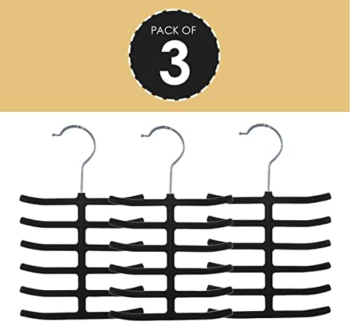 3-Pack Non-Slip Velvet Tie Hanger Organizer Rack by Home Basics | 360° Rotatable Hook | Holds 12 Ties Each | Versatile for Belts and Scarves | Slim Design - Image 5