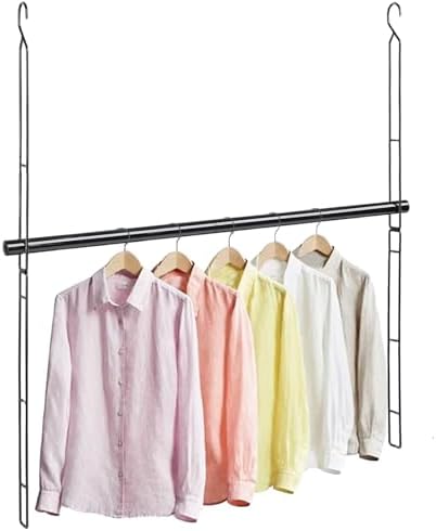 Hanging Closet Rod 31.89in Adjustable Height, Closet Extender Hanging Bar for Closet Rod Heavy Duty Closet Organizer, Black by TwinkleTool