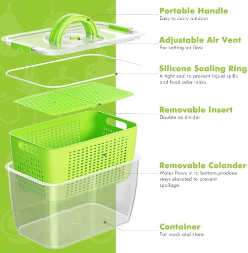 LUXEAR Produce containers for fridge,3 Set Fruit Containers with Removable Colander, BPA-Free Produce Saver Containers with Lids Dishwasher&Microwave Safe Keep Fruits, Vegetables, Berry, Fresh Longer - Image 4