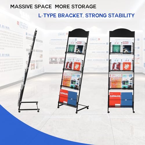 LIWSHWZ Brochure Display Stand,4-Tier Magazine Rack,Floor-Standing Magazine Literature Display Stand with Wheels,High-hardness metal,for Shop Exhibitions Office - Image 5