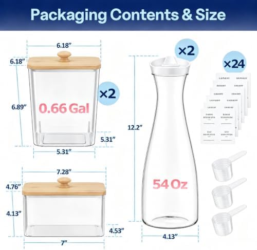 3+1+1 Pack Laundry Pods Containers & Dryer Sheet Holder & Laundry Detergent Dispenser, Laundry Room Organization and Storage with Wooden Lids, Labels and Scoops for Scent Boosters, Powder, Pods - Image 4