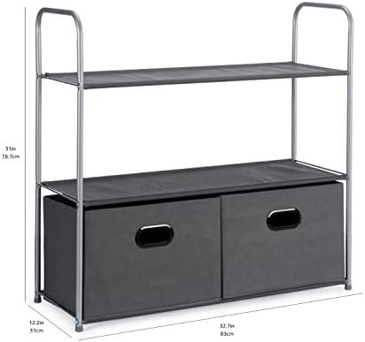 Amazon Basics Freestanding Closet Organizer with Fabric Bins, Drawers and 3 Shelves, Easy to Assemble, Grey, 32.7" x 12.2" x 31" - Image 3
