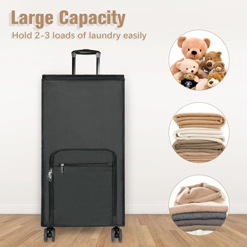 Bukere Extra Large Rolling Laundry Basket with Removable Wheels & Zipper Lid, Freestanding Laundry Hamper, Collapsible bag for Clothes Storage, Wheeled Cart for College Dorm Apartment Laundry Room - Image 2