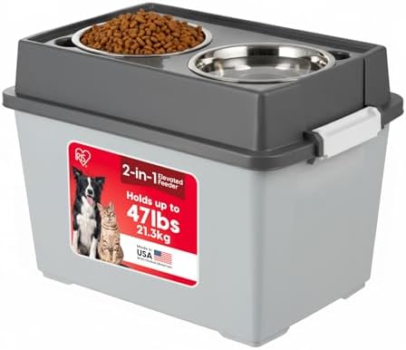 IRIS USA Elevated Dog Bowls 15" H, up to 47 lb Storage, Gray/Dark Gray by Unknown