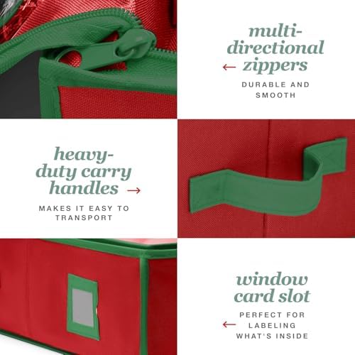 Premium Wrapping Paper Organizer Storage | Gift Wrap Holder With Extra Pockets for Christmas Decorations, Reinforced Handles, Heavy Duty, Ultra-Durable, Tear-Proof Fabric - Fits Up to 27 Rolls (Red) - Image 3