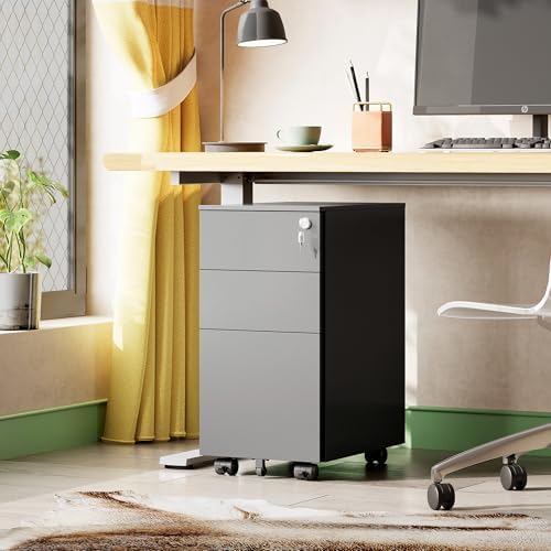 DEVAISE 3 Drawer Mobile File Cabinet, Fully Assembled Metal Filing Cabinet by DEVAISE