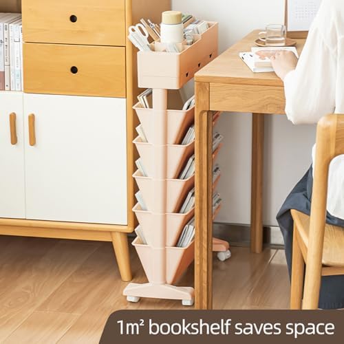 5 Tier Rolling Book Cart Multi-Functional Movable Storage Bookshelves - Image 4