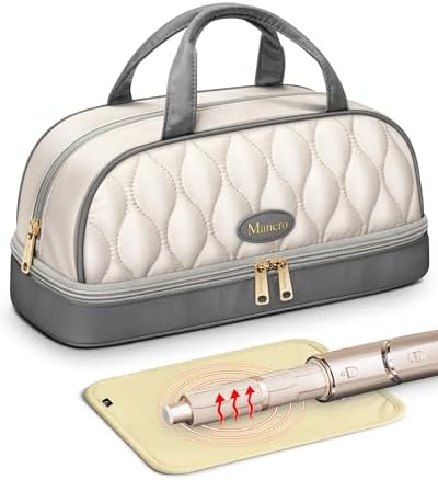 Mancro Carrying Case for Shark FlexStyle, Quilted Hair Tools Travel Bag | with Heat-Resistant Mat, Travel Case for Dyson Airwrap & Shark FlexFusion, Hair Dryer Organizer for Women, Ivory Gray by Mancro
