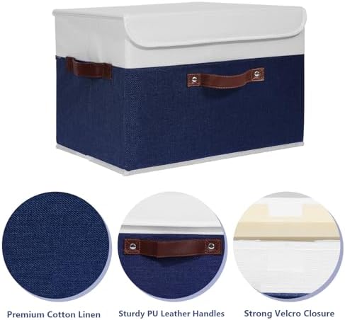 ANMINY Fabric Storage Box Bins with Lids, Blue White, 15"x10"x10", 2 Pack - Image 3