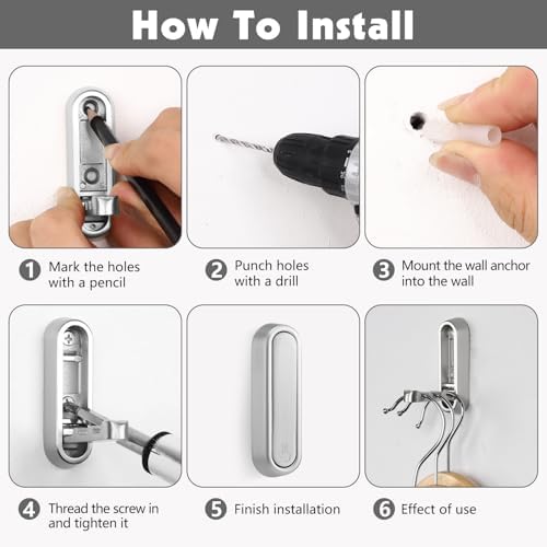 Folding Wall Hooks, 6 Pack, Silver, Zinc Alloy, Heavy Duty Coat Hooks - Image 4