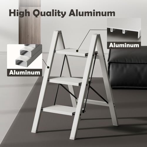 Taranta 3 Step Stool Foldable,Aluminum Step Ladder-Misty Gray - Image 3