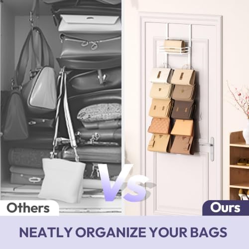 SWTYMIKI Over the Door Purse Organizer - Wall Mounted Handbag Organizer with 10 Hooks and Metal Basket, Hanging Purse Storage Rack Holds up to 10 Bags, Bag Rack Can Use As 1/2 Part, for Door, Closet - Image 4