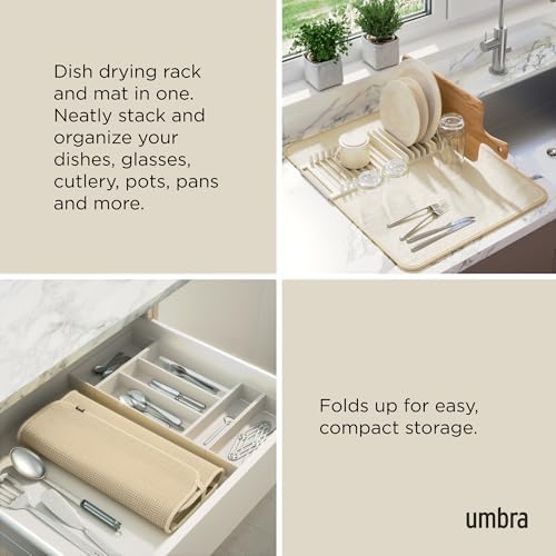 Umbra Udry Dish Drying Rack with Mat, Folds Flat for Storage, Linen (Pack of 3) - Image 4
