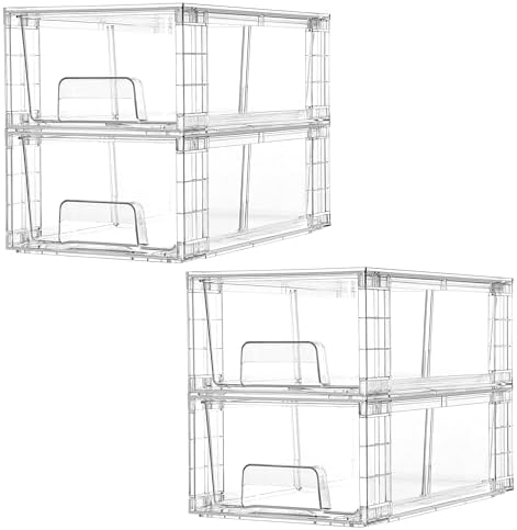 Vtopmart 4 Pack Stackable Clear Drawer with Dividers by Vtopmart