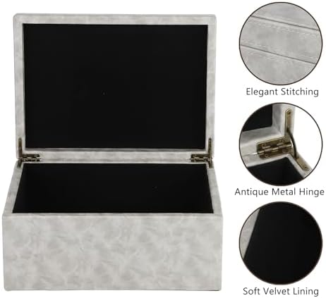 HofferRuffer Faux Leather Decorative Box, Large Wooden Structure Keepsake Box Accessory Organizer Jewelry Organizer with Hinged Lid, Storage Container for Home or Office (Grey) - Image 3