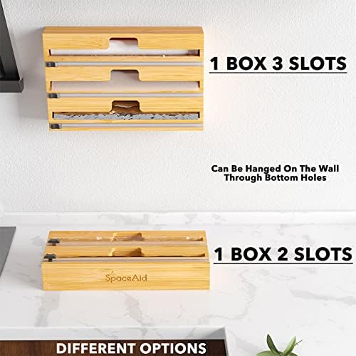 SpaceAid WrapNeat 3 in 1 Wrap Organizer with Cutter and Labels, Plastic Wrap, Aluminum Foil and Wax Bamboo Dispenser for Kitchen Storage Organization Holder for 12" Roll (Natural) (Pack of 2) - Image 7