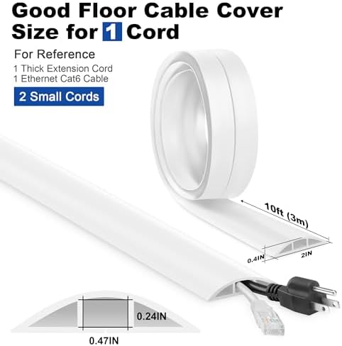 10FT Floor Cord Cover, LZEOY White Cord Hider Floor, Cable Floor Cover Power Cord Cover, Durable Cord Covers for Wires on Floor, Floor Cord Protector Hide Cords on Floor Cord Cavity: 0.47" W x 0.24" H - Image 2