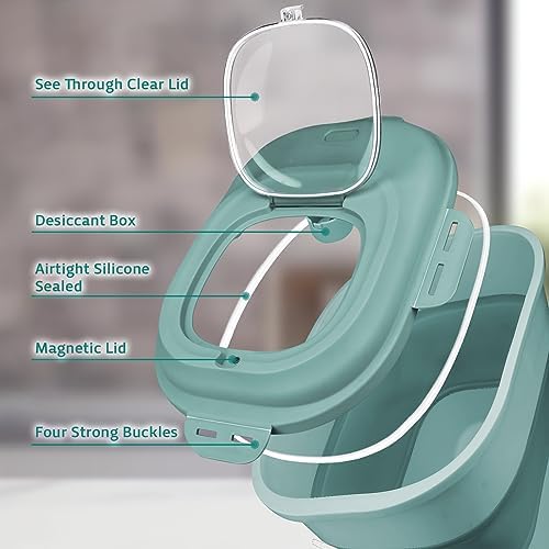 Komzon Rice Storage Bin Cereal Containers, 13-50lb Collapsible Rice Container Dispenser with Transparent Lid, Rolling Wheels, Measuring Cup and Scoop, Airtight Dog Cat Pet Food Storage Container Green - Image 4