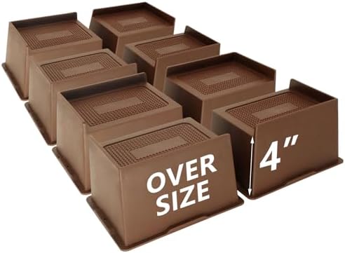 8 Pack Dark Brown Bed Risers 4 inch Heavy Duty, Furniture Risers by HANIHUA